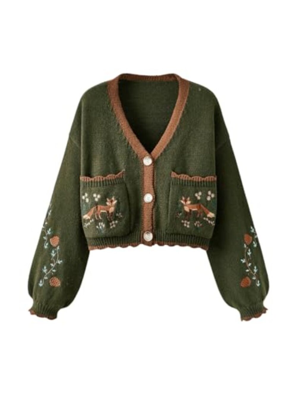 Floral Cropped Cardigan Cottagecore Boho Embroidered Open Front Western Sweater